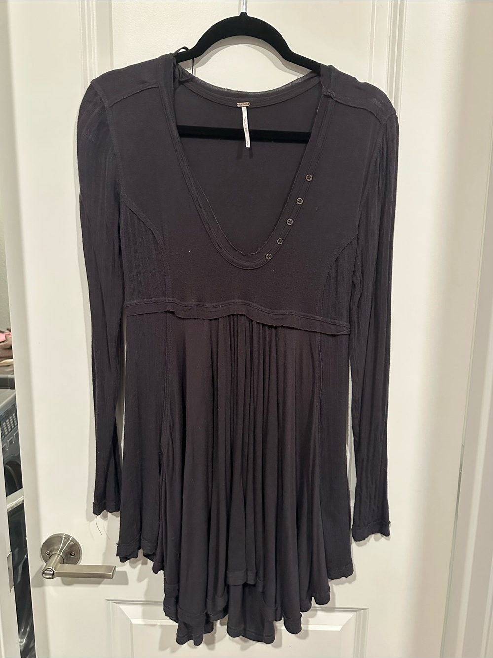 Free People Charcoal V-Neck Tunic with Button Accent
